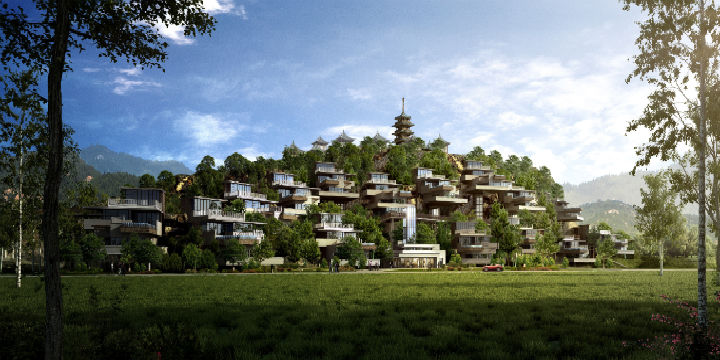 山地旅游策劃咨詢公司設計的懸崖酒店（群體）旅游規劃效果圖