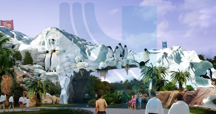 度假綜合體項目旅游規劃院完成?；◢u水上樂園入口廣場旅游規劃效果圖
